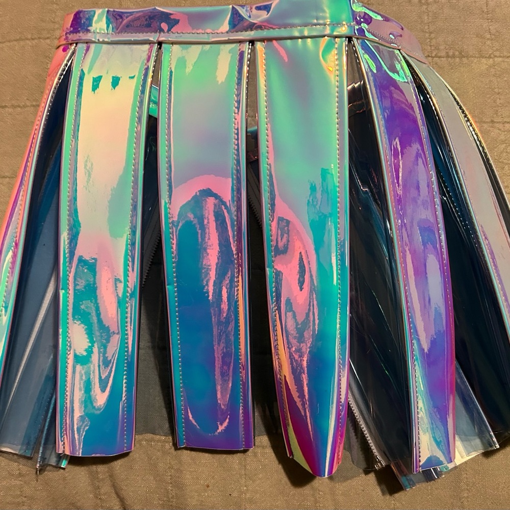 Jvalentineinc blue and purple vinyl pleated skirt